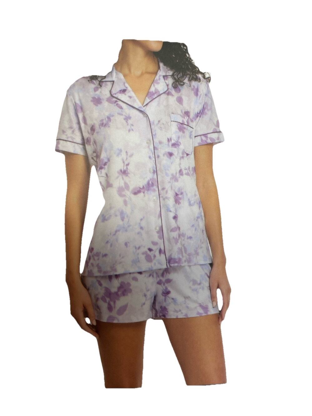 Nicole Miller Soft Jersey Short Pajama Set XXL NEW Purple Blue Watercolor Floral